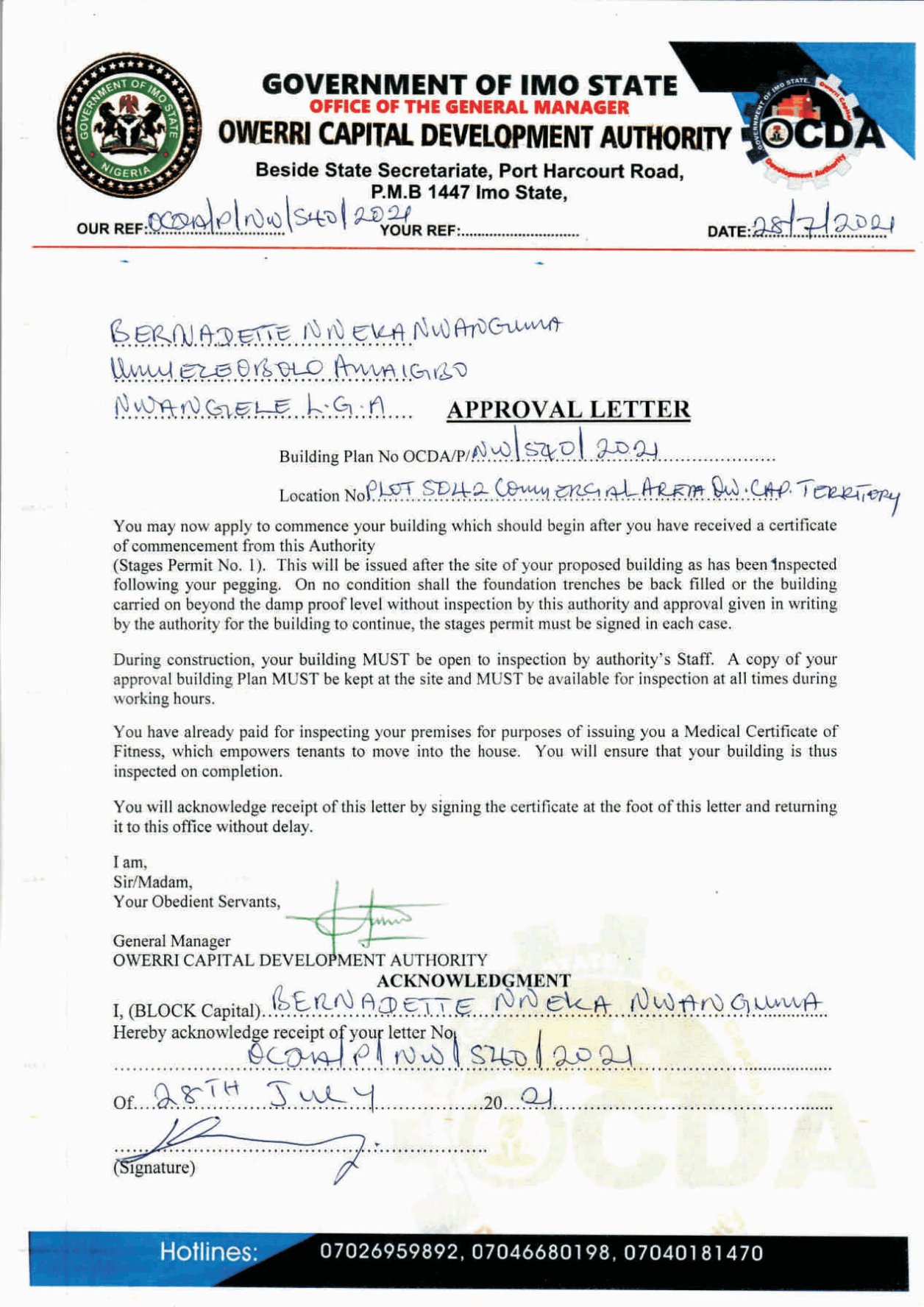 Approval letter from Government of Imo State